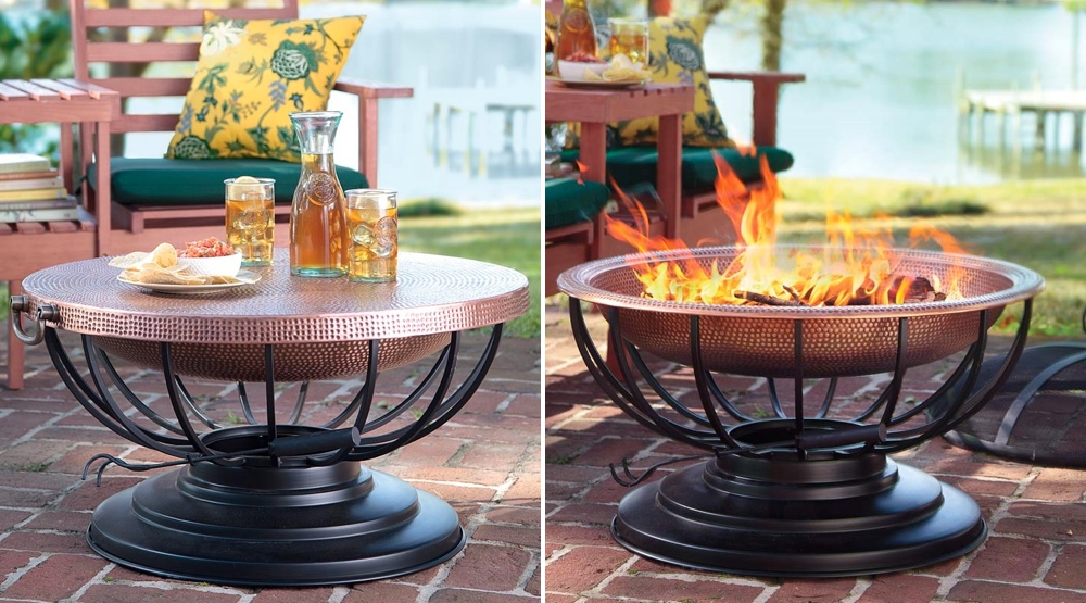 A Solid Hammered Copper Fire Pit That Converts To A Table