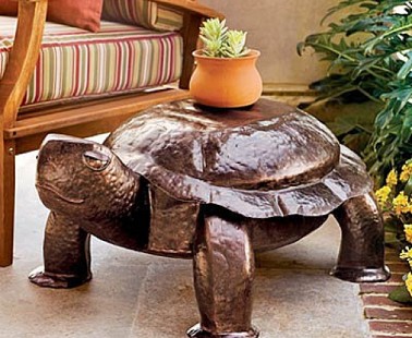 Hand-Hammered Iron Copper Turtle Table