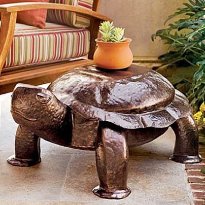 Hand-Hammered Iron Copper Turtle Table
