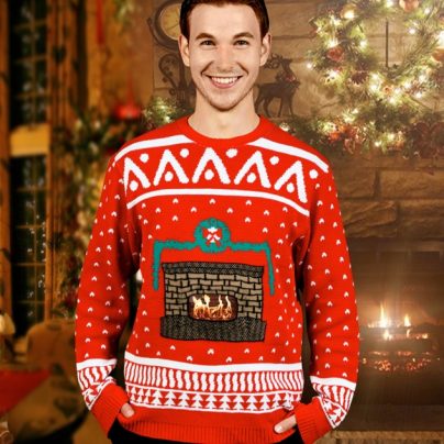 Animated Fireplace Knitted Ugly Christmas Sweater