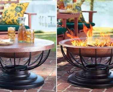 A Solid Hammered Copper Fire Pit That Converts To A Table