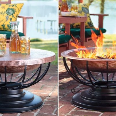 A Solid Hammered Copper Fire Pit That Converts To A Table