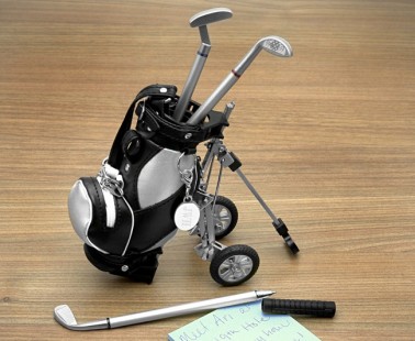 Golf Club Pen Set With Golf Bag On Cart