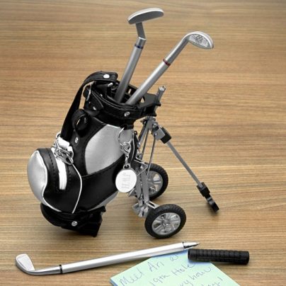 Golf Club Pen Set With Golf Bag On Cart