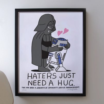 Haters Just Need A Hug Print – Darth Vader And R2-D2 Hugging