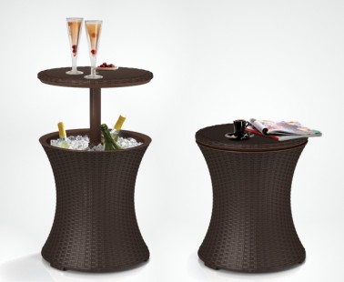 An Outdoor Cocktail Table With Built-In Cooler