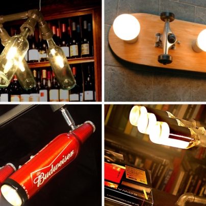 Lighting Fixtures Made From Bottles, Skateboards, Baseball Bats and More
