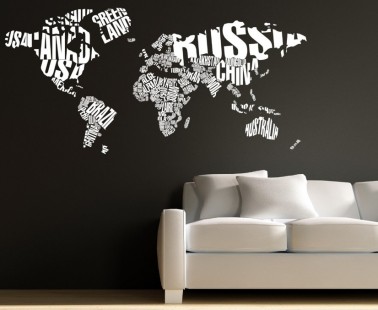 Typographic World Map Wall Decal